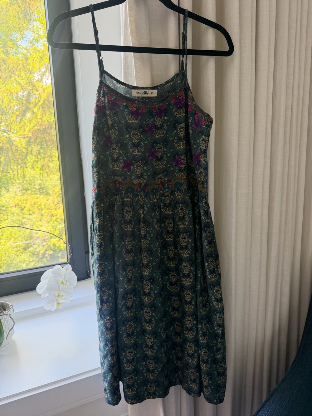 NATURAL LIFE Dark Green Floral Print Spaghetti Strap Dress